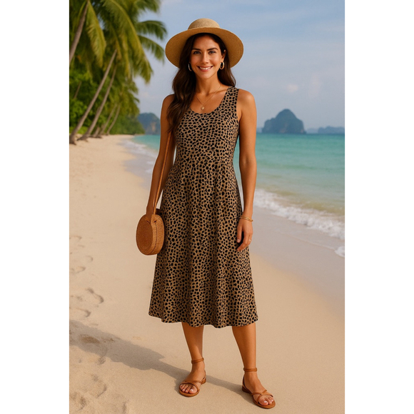 Old Navy Tank Midi Dress Cheetah Leopard Animal Print Spring Summer Y2K Boho S - Picture 1 of 4